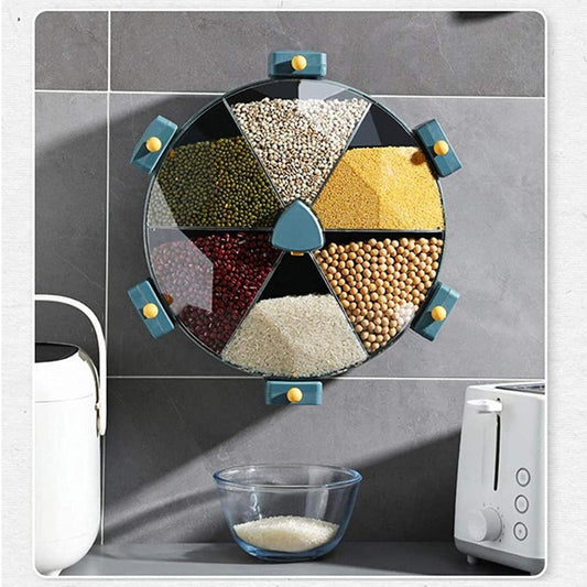 Wall-Mounted Grain Rotating Cereal DispenserHome Harmony Essentials1Kitchen & Bar EssentialsOverview: 100% new design and high quality 1. It is made of PC + PP food material, the main body of the storage box is made of PP material, and the transparent part Wall-Mounted Grain Rotating Cereal Dispenser