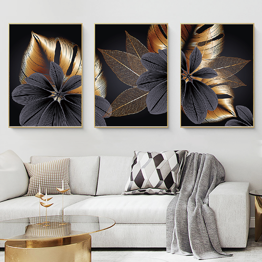 Black Gold Leaf Canvas PosterHome Harmony Essentials1Home DecorProduct information: Type: Canvas Printing shape: single Medium: oil Topic: Figure frame Mode: Frameless Style: classic Size Information: Size: 20x30cm, 30x40cm, 40xBlack Gold Leaf Canvas Poster