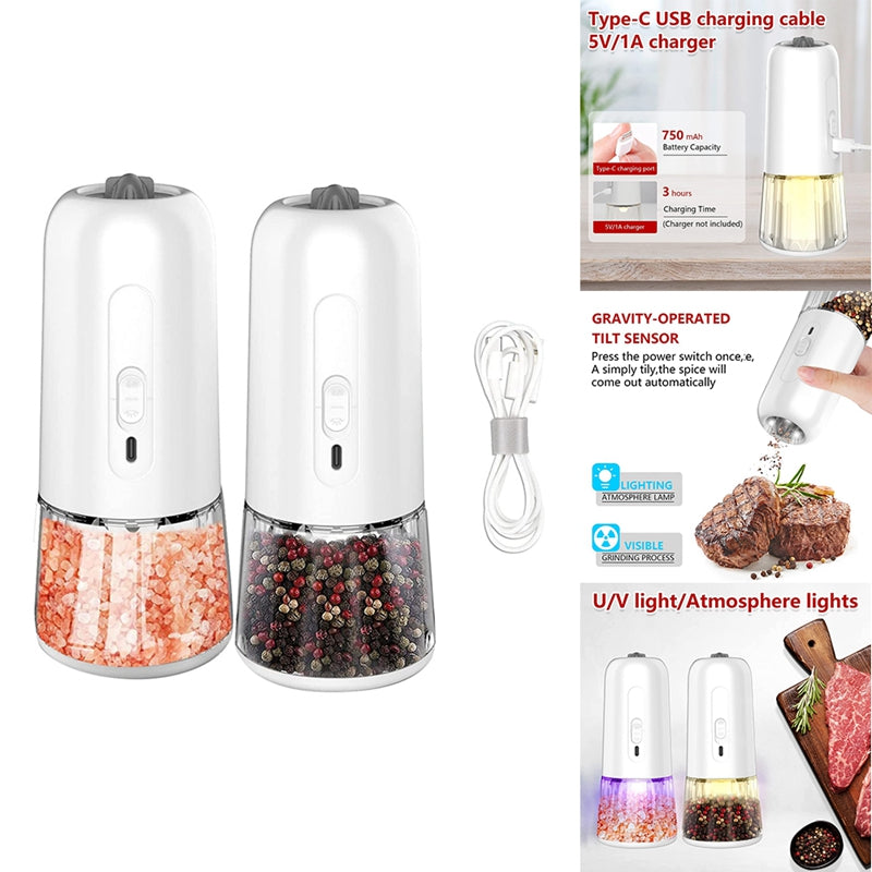 Adjustable Electric SaltHome Harmony Essentials1Kitchen & Bar EssentialsOverview:USB rechargeable grinder - Our rechargeable pepper grinder has, Built-in 750mah rechargeable battery, and a Type-C port, convenient and fast. You won’t haveAdjustable Electric Salt And Pepper With LED