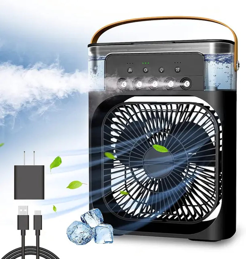 Portable Air Conditioner Fan Mini Evaporative Air Cooler with 7 Colors LED Light 1/2/3 H Timer 3 Wind Speeds and 3 Spray Modes