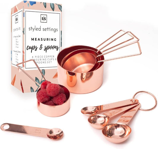 Spoons Set - Metal Measuring CupsHome Harmony EssentialsHome Harmony EssentialsKitchen & Bar Essentials
✔ THE ONLY SET YOU NEED – Sophisticated, on-trend with rose gold &amp; copper kitchen decor, this 8-piece set of metal measuring cups and spoons set complete with mCopper Measuring Cups and Spoons Set - Metal Measuring Cups and Spoons
