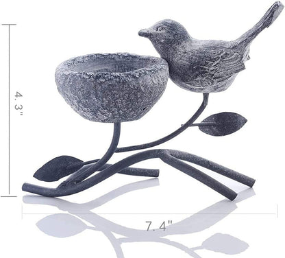 Votive Candle Holders, Vintage Home Decor Centerpiece, Iron Branches, Resin Bird and Nest, Tabletop Decorative Tealight Candle Stands,Creative Artwork (Grey Black)