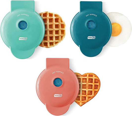 Mini Maker 3-Pack Gift Set, Mini Waffle Maker + Mini Heart-Shaped Waffle Maker + Mini Maker Griddle