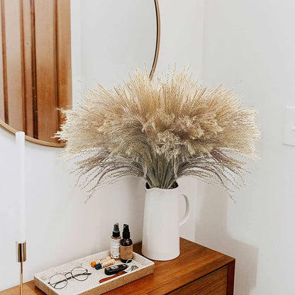 100Pcs Natural Dried Pampas Grass Plume 17Inch Tall Dried Flowers Large Faux Reed Artificial Plants for Wedding Flower Arrangements Farmhouse Wreath Door Centerpiece Home Décor Brown