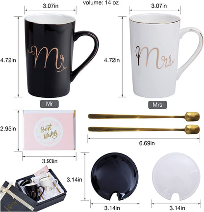 Mr and Mrs Coffee Mugs Set - Unique Wedding Gifts for Bride and Groom - His and Hers Anniversary Present Husband and Wife -Engagement Gifts for Him Her for Parents for Valentine'S Day