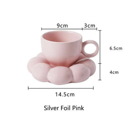 Simple Sunflower Coffee Mug Set Office Home Macaroon Series Coffee Ceramic Cups and Saucers Pink Pearl White Creative Cute Cup