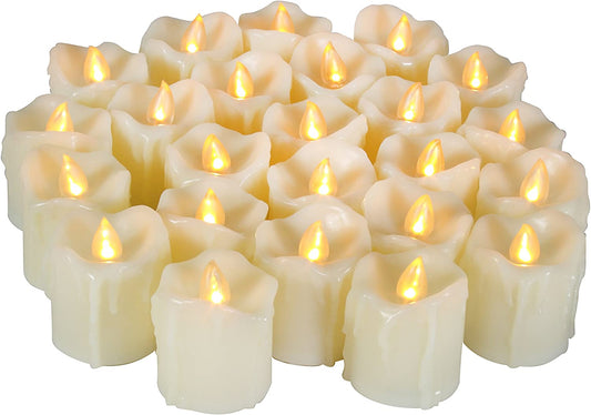 Battery Operated Flameless Votive Candles Realistic Flickering Fake Electric LED Tea Lights Set Bulk Wedding Party Halloween Christmas Decorations Table Centerpieces Batteries Incl 24PCS