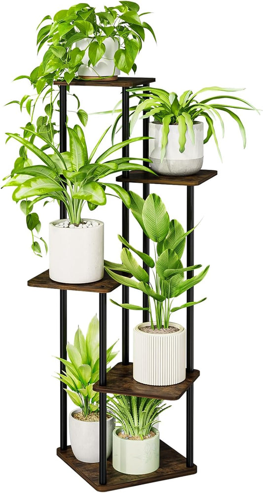 5 Tier Plant Stand Indoor, Corner Metal Plant Shelf for Multiple Plants, Tall Black Flower Stand for Patio Garden Balcony Living Room Bedroom