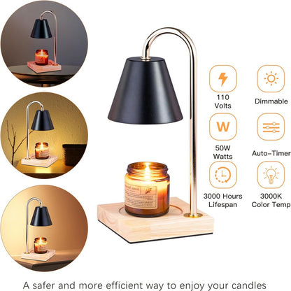 Candle Warmer Lamp, Dimmable Candle Warmer Lamp for Jar Candles, Electric Candle Warmer Lamp with Timer 2H/4H/8H Nightstand Lamp for Bedroom (3 Wax Warmer Bulbs)