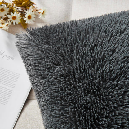Luxury Soft Faux Fur Fleece Cushion Cover Pillowcase Decorative Throw Pillows Covers, No Pillow Insert, 12" X 20" Inch, Dark Grey, 2 Pack