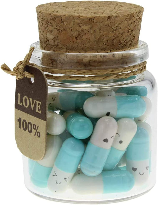 Valentines Day Gifts for Her Him Boyfriend Girlfriend Capsule Notes Pills in a Glass Bottle Letter Messages for Couples Men Women (Light Blue 25Pcs)