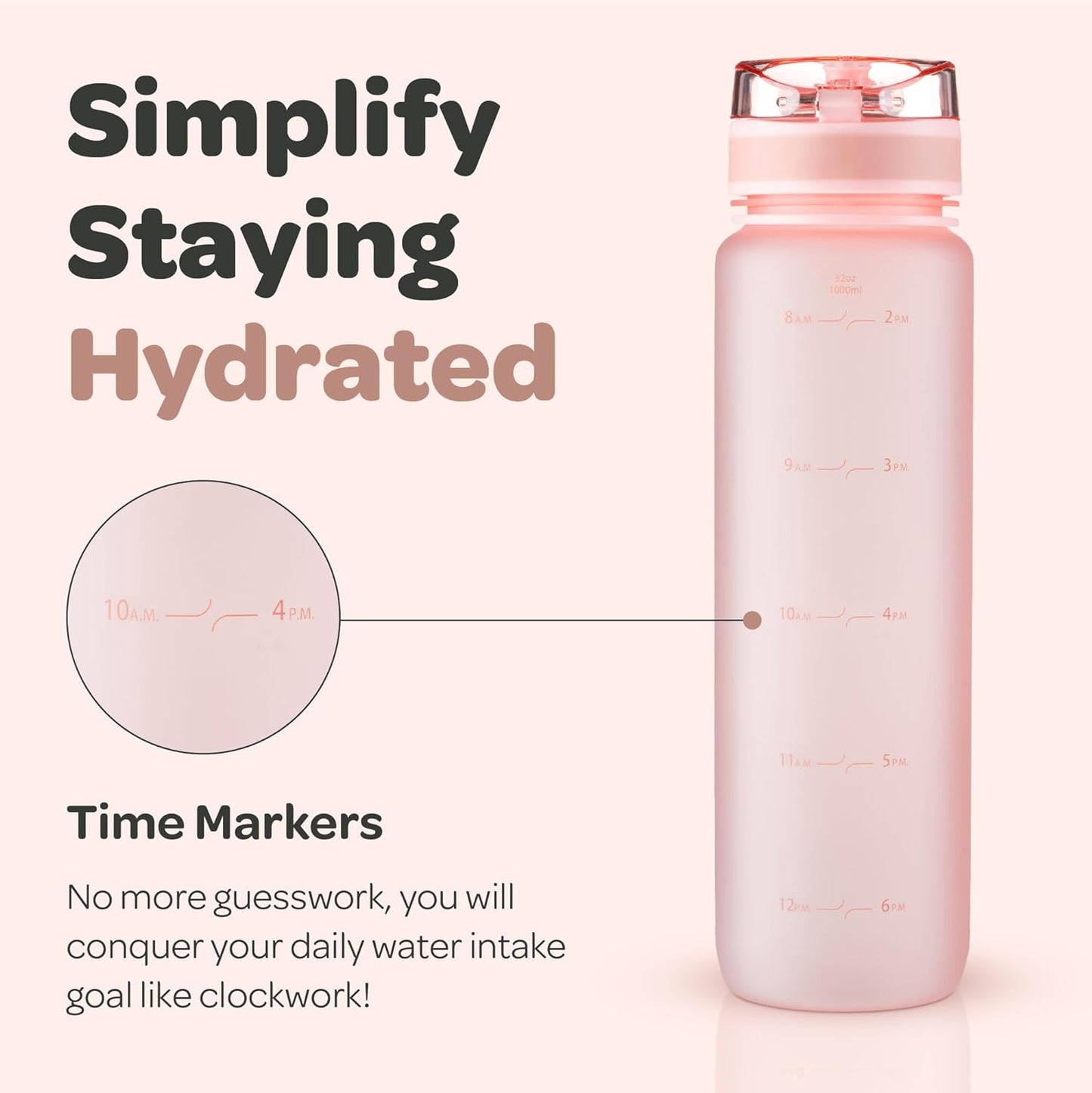 Water Bottle with Time Marker -Large 32Oz BPA Free & No Sweat Sleeve -Leak Proof Gym Bottle with Fruit Infuser Strainer & Times to Drink -Ideal Gift for Fitness Sports & Outdoors